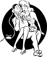 Retro couple on the phone