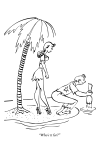 Stranded on Tiny Island Cartoon with Message in a Bottle