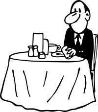 Baffled Man Sitting at Table Cartoon