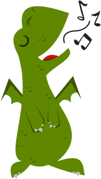 Happy Cute Green Dragon Singing Music Notes
