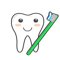 Cute Anthropomorphic Tooth with Toothbrush