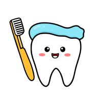 Cute Anthropomorphic Tooth with Toothbrush