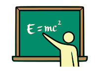 E = mc^2 Teacher Drawing on the Blackboard