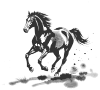 Running horse with terrain - grayscale