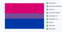 Bisexual pride flag horizontal/vertical stripes, square or rectangles with 2 different aspect ratios; soft animation