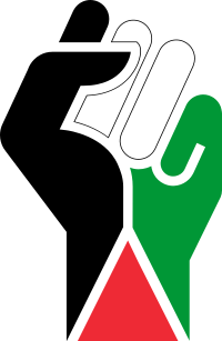 Free Palestine protest fist in flag colors