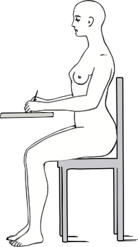 Woman sitting writing at desk white