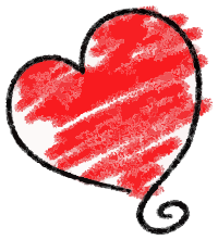 Sketched red love heart black outline and curly tail
