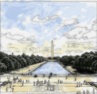 Lincoln Memorial Reflecting Pool - Line Art Remix