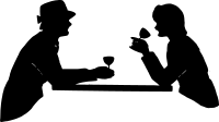 Silhouette of two women drinking wine