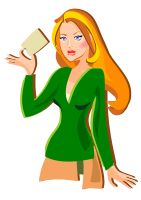 Redhead holding a card