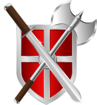 sword, battleaxe & shield