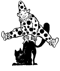 clown jumping over cat