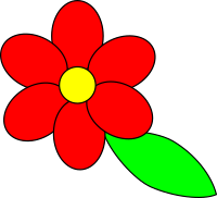 Flower six red petals black outline green leaf