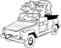 Girl and Boy Driving Car Cartoon