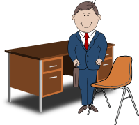 Teacher / Manager between chair and desk
