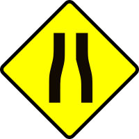 caution-road narrows