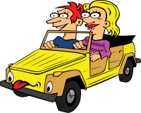 Girl and Boy Driving Car Cartoon
