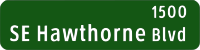 Portland Oregon street name sign: SE Hawthorne Blvd