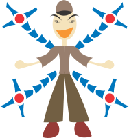 Man with mechanic arms