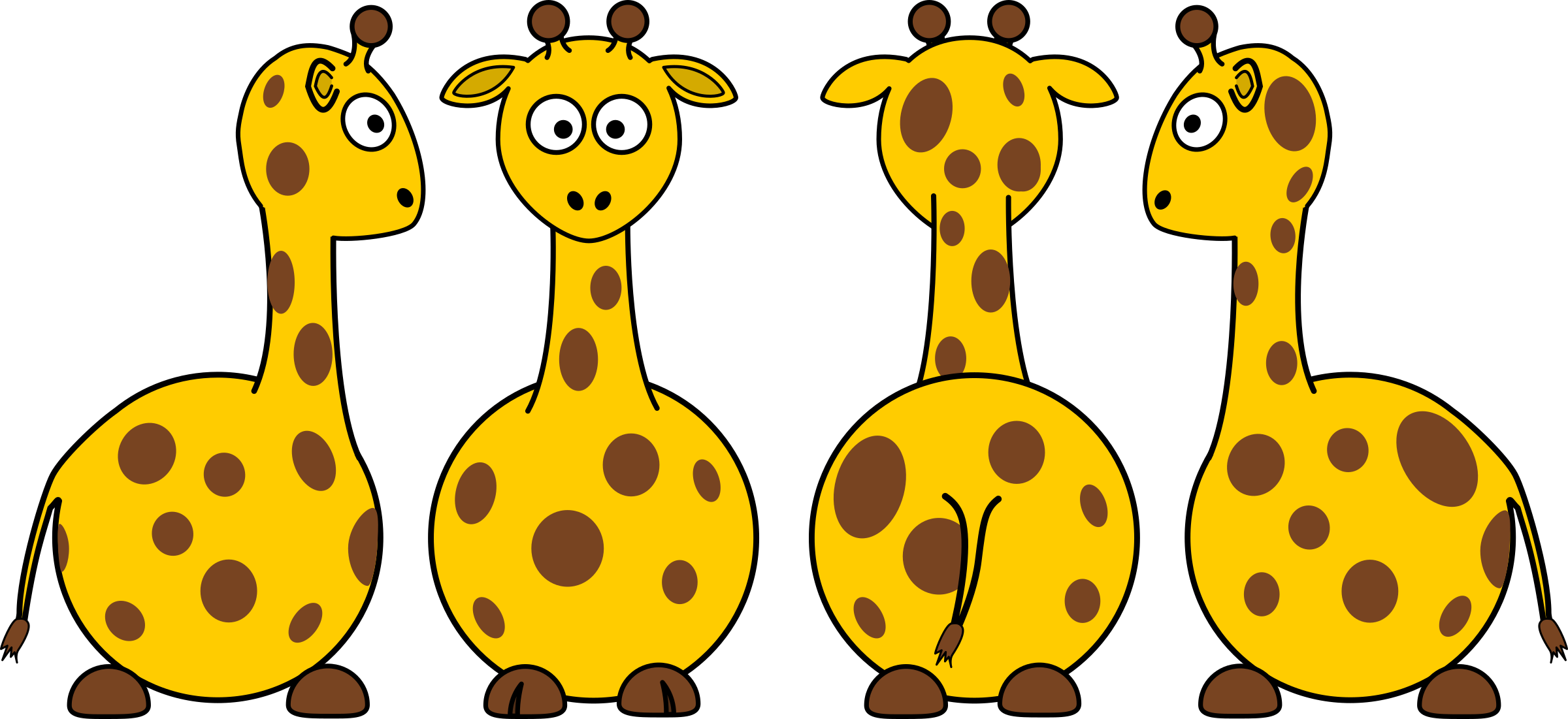 Clipart - Cartoon Giraffe (front, back and side views)