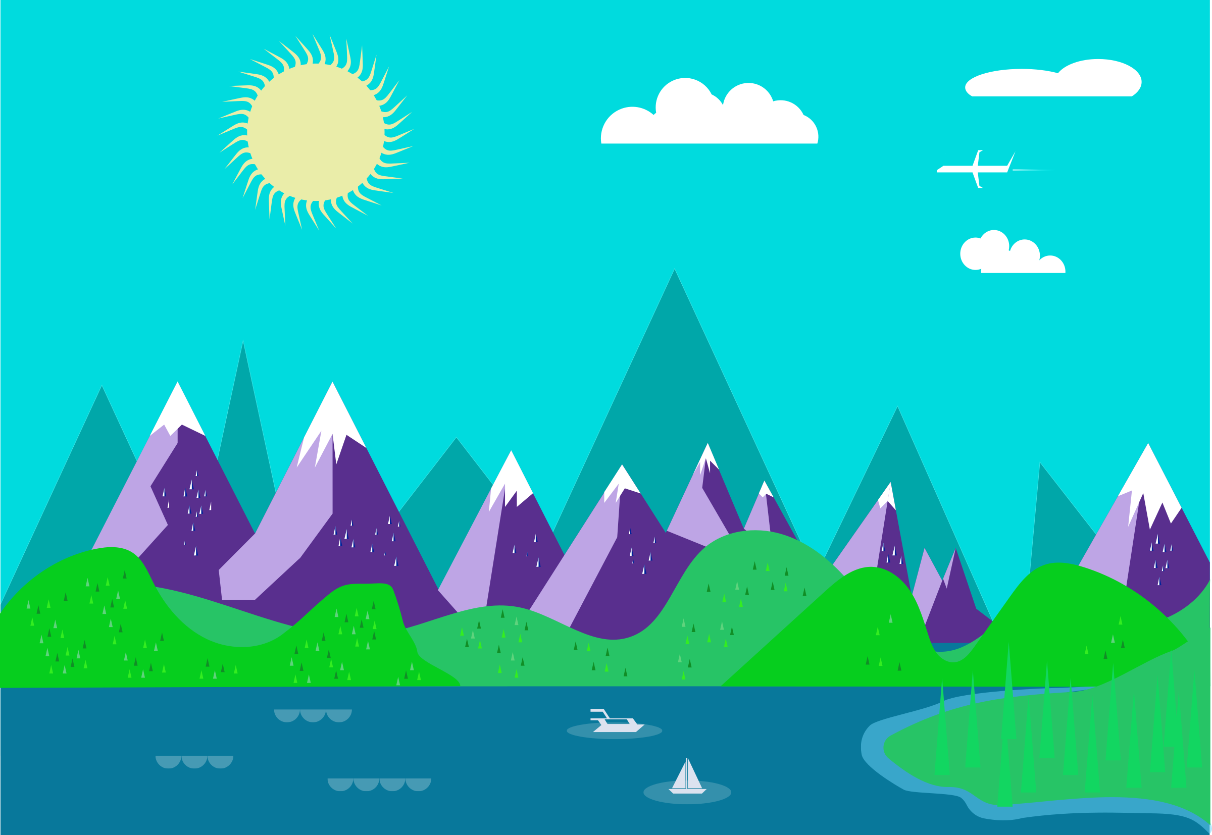 Flat Vector Landscape In The Google Now Style