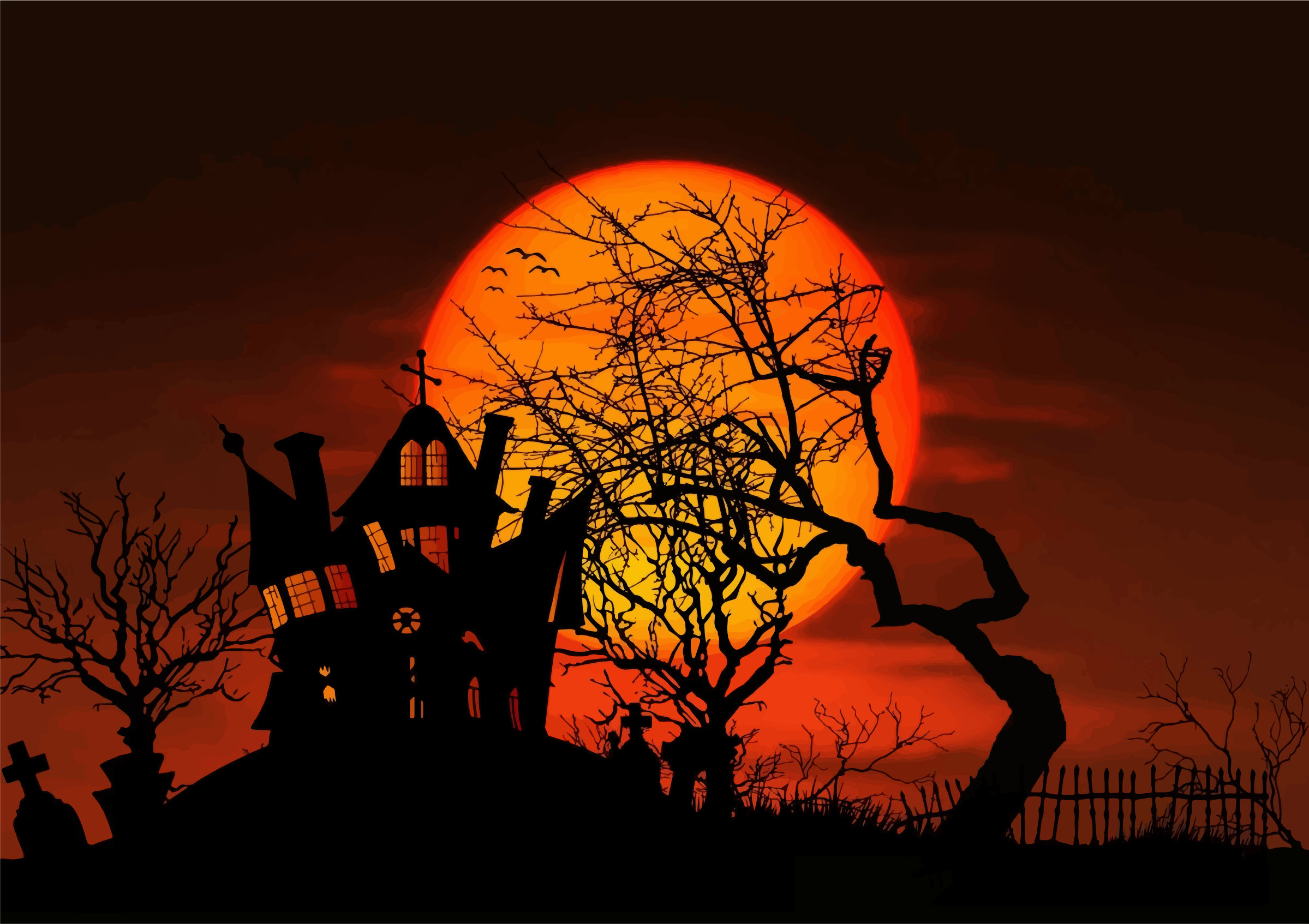 Clipart - Haunted House Moonlight Silhouette