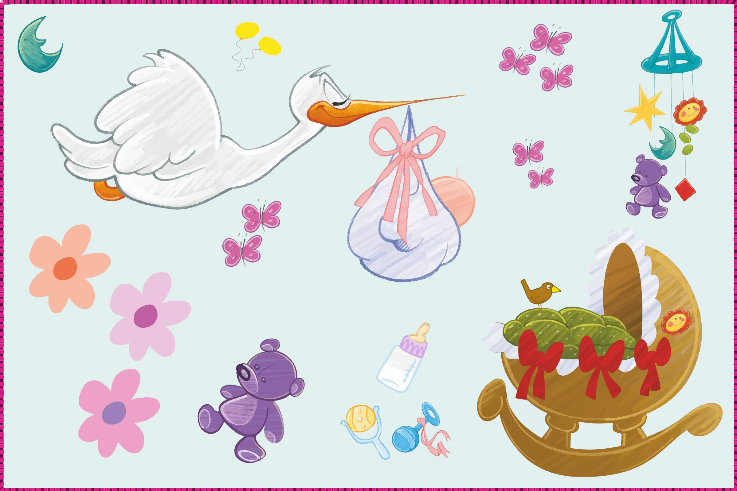 clipart stork with baby girl - photo #34