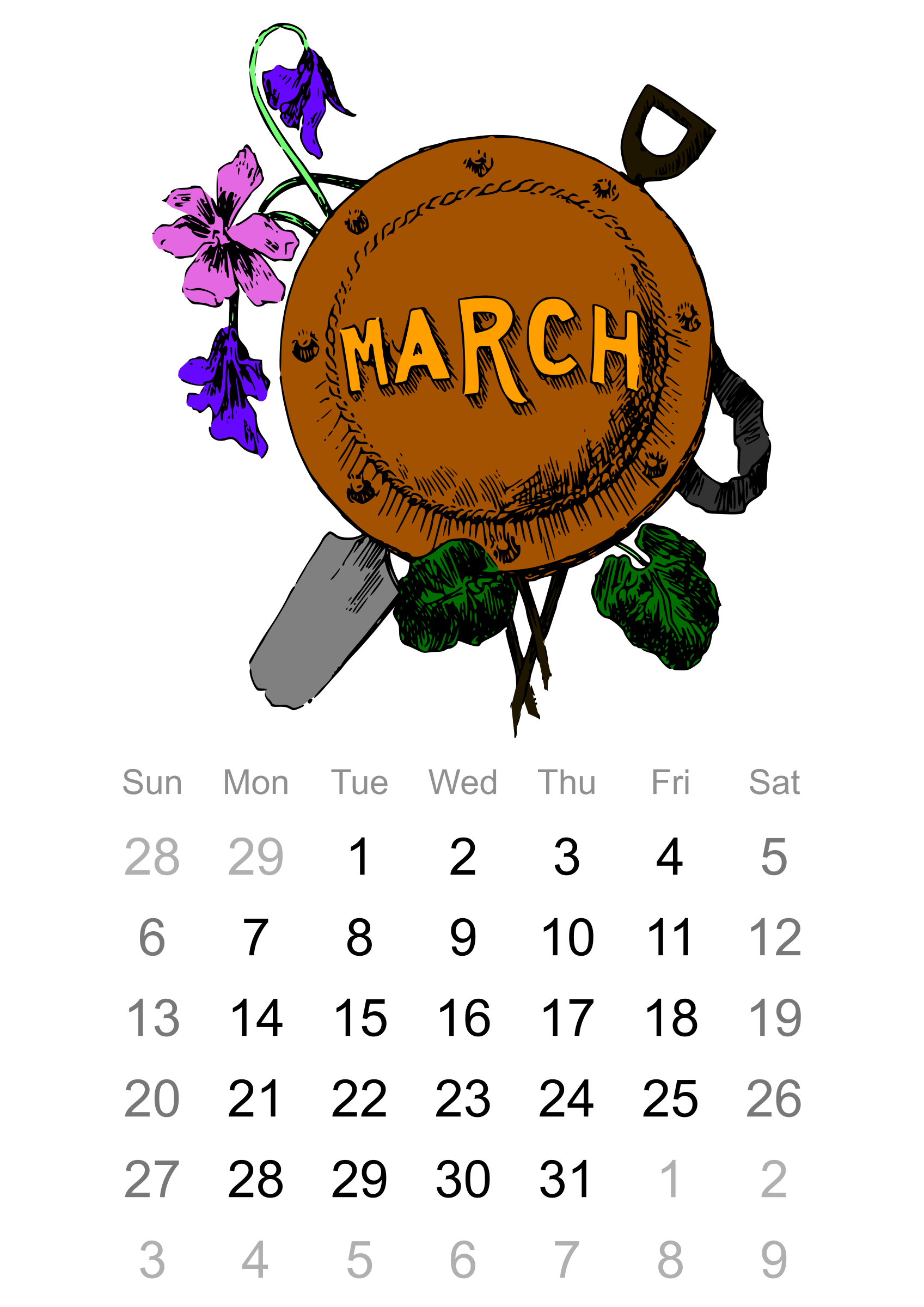 Clipart 2016 March Calendar