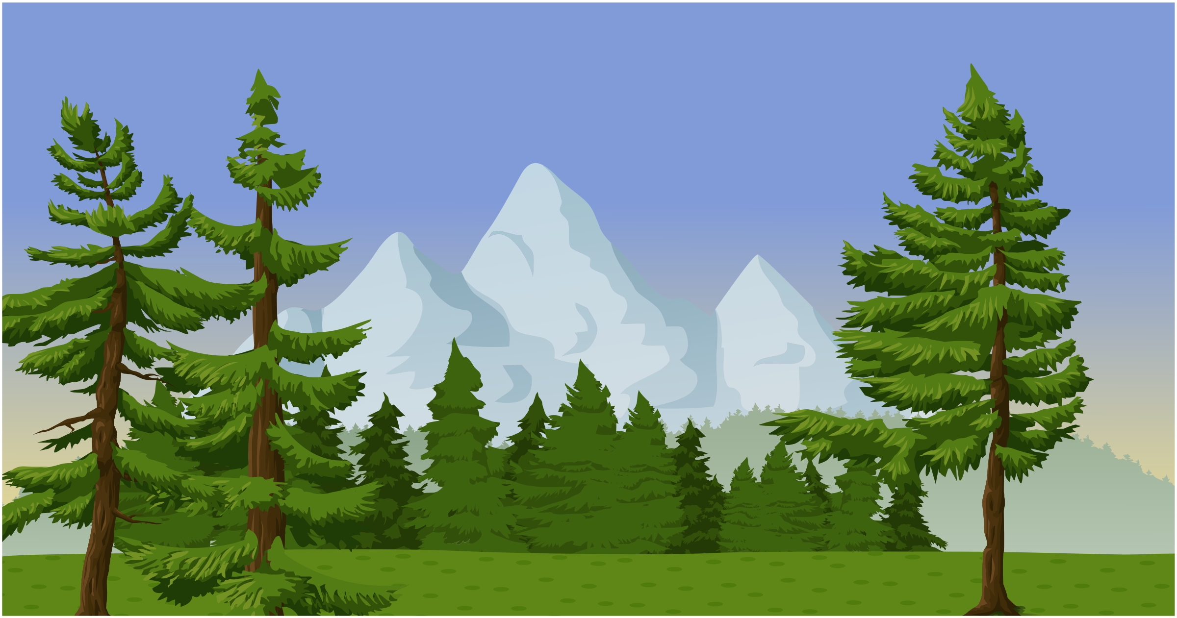 Clipart - Mountain scene with pine trees