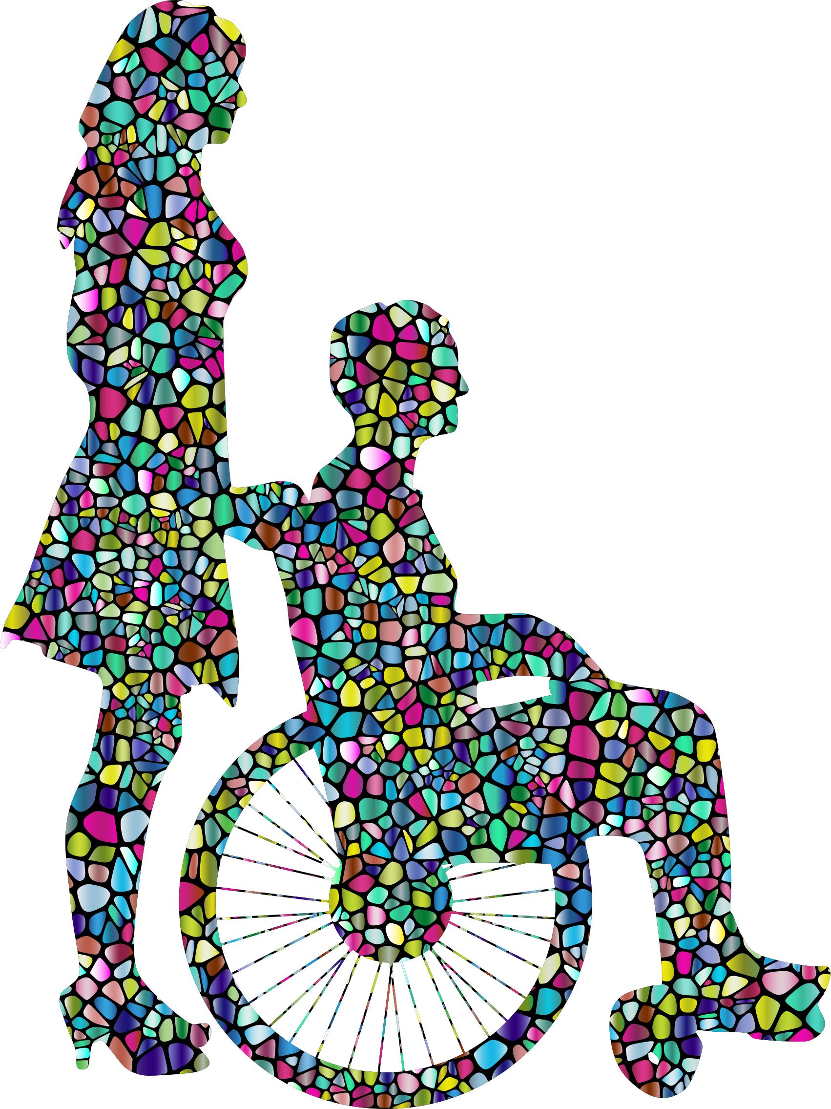 Clipart - Polyprismatic Tiled Woman Pushing Man In Wheelchair
