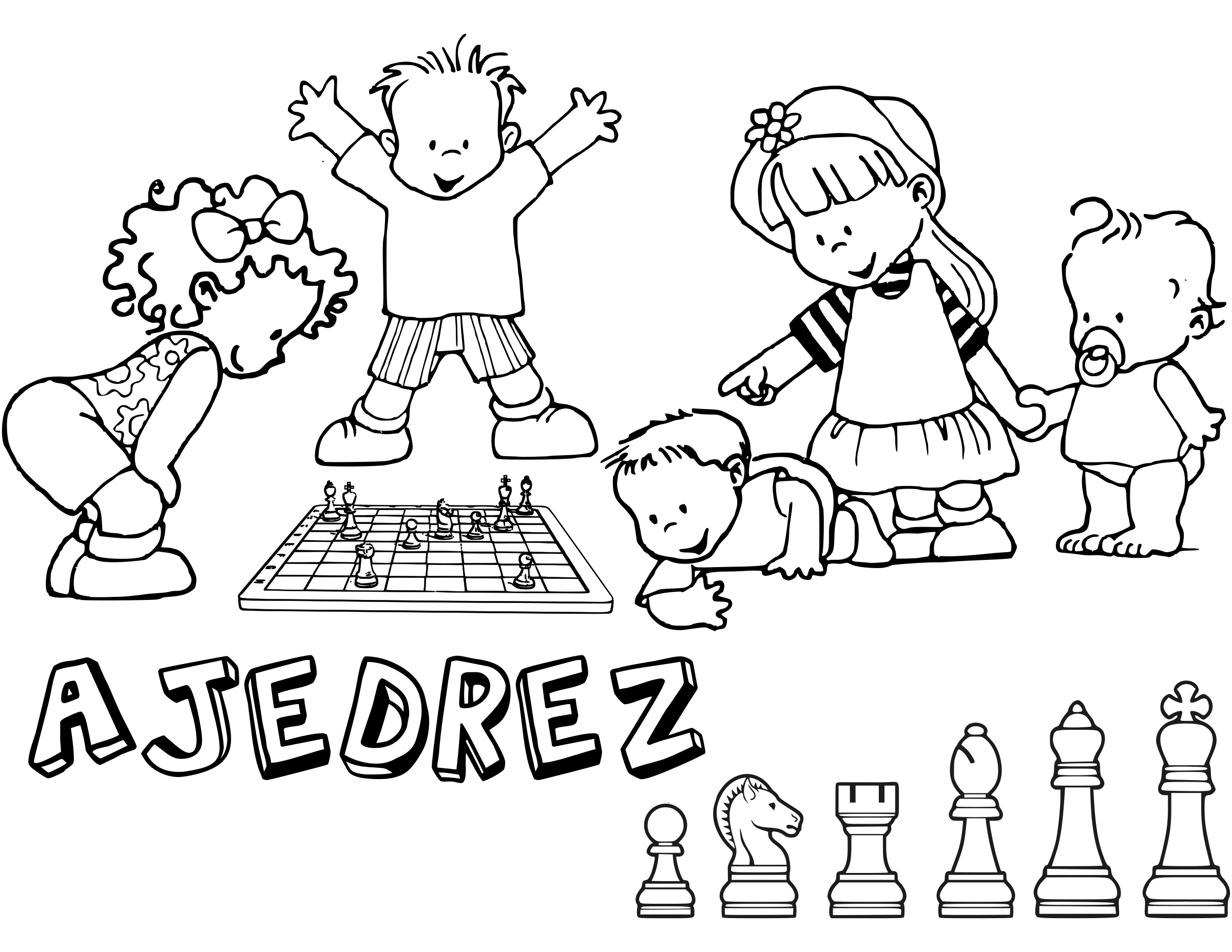 Clipart - Chess coloring book / Dibujo Ajedrez para colorear -15-