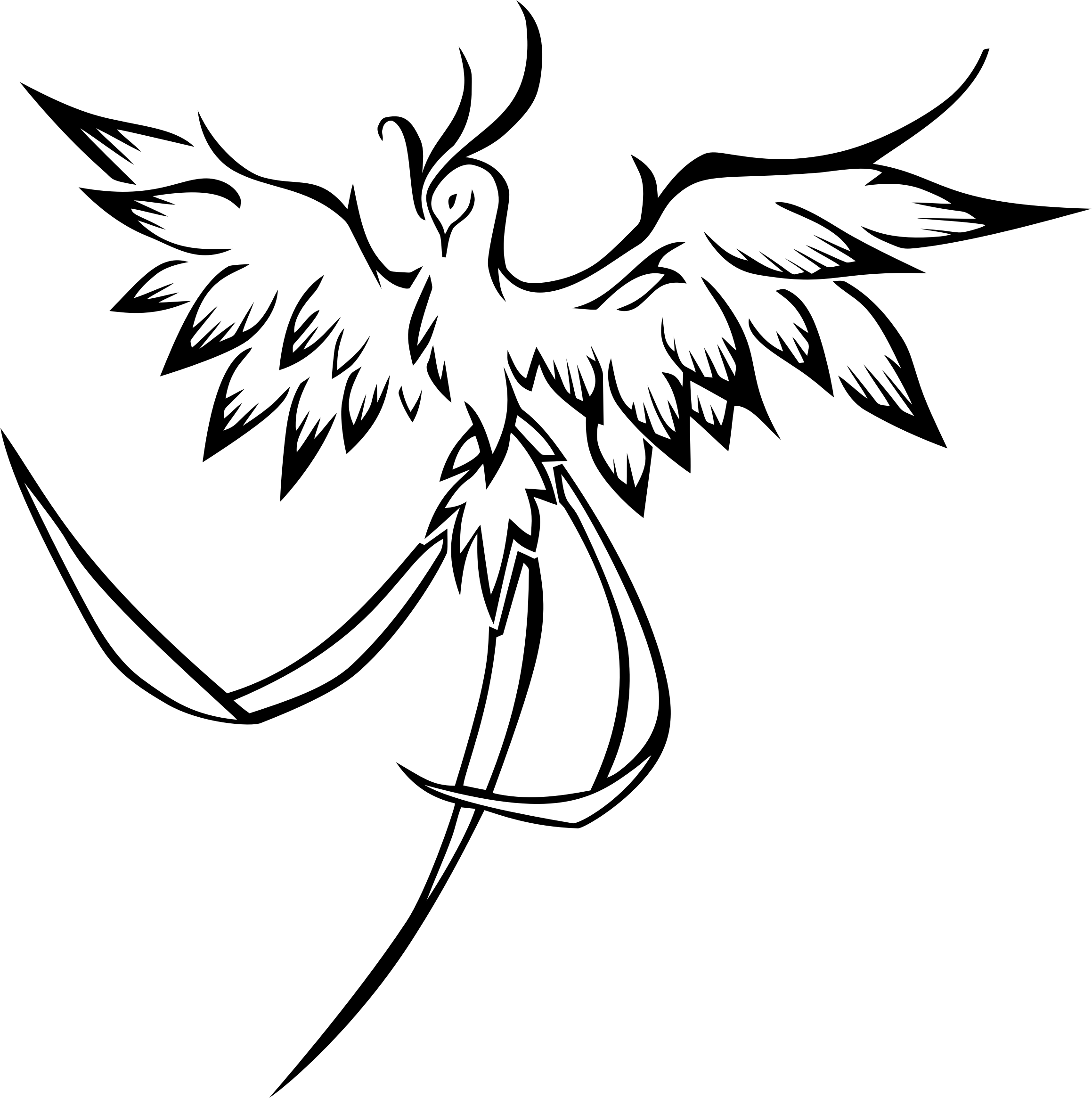 clipart phoenix bird line art