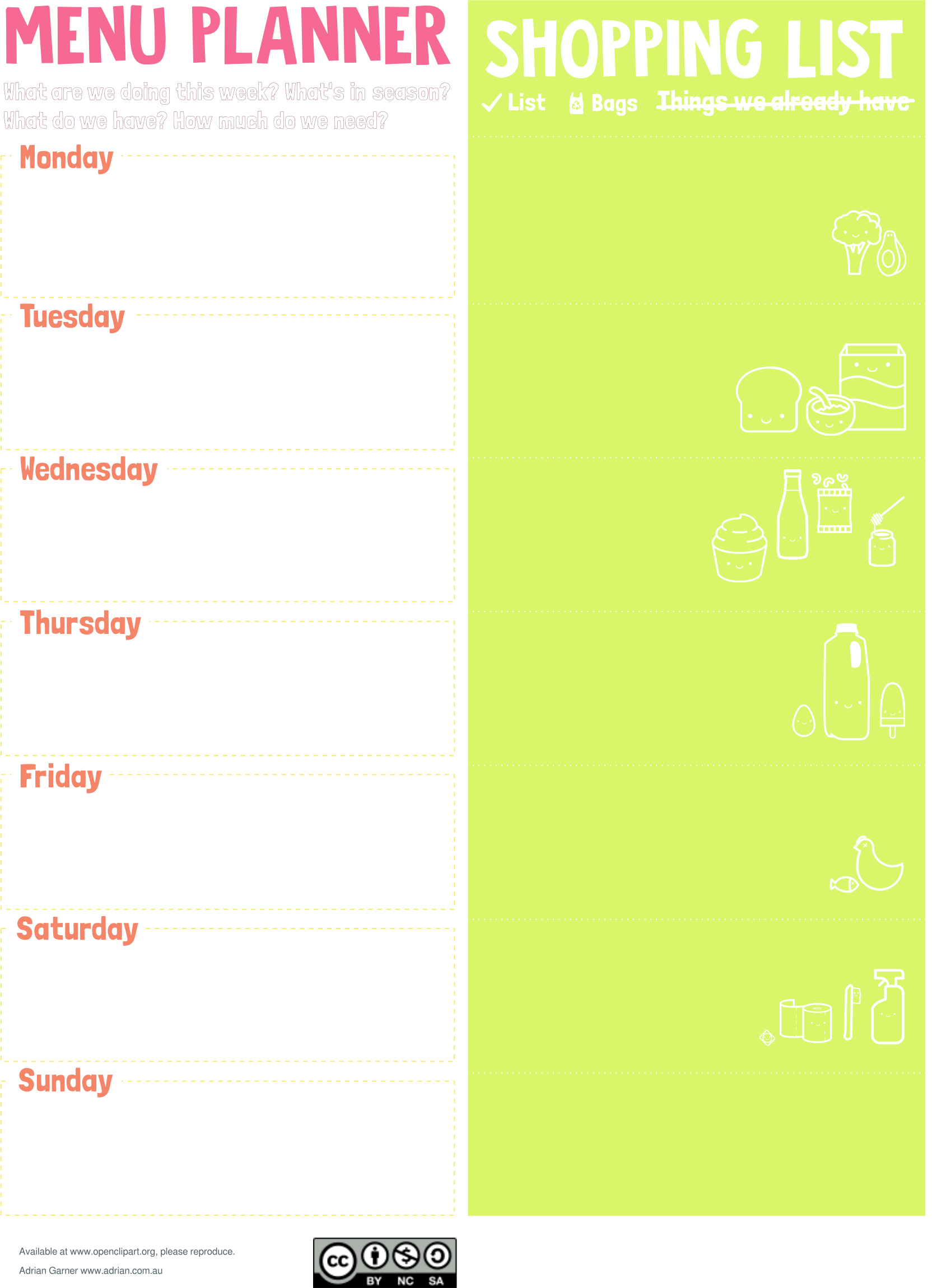 clipart meal planner shopping list for pad