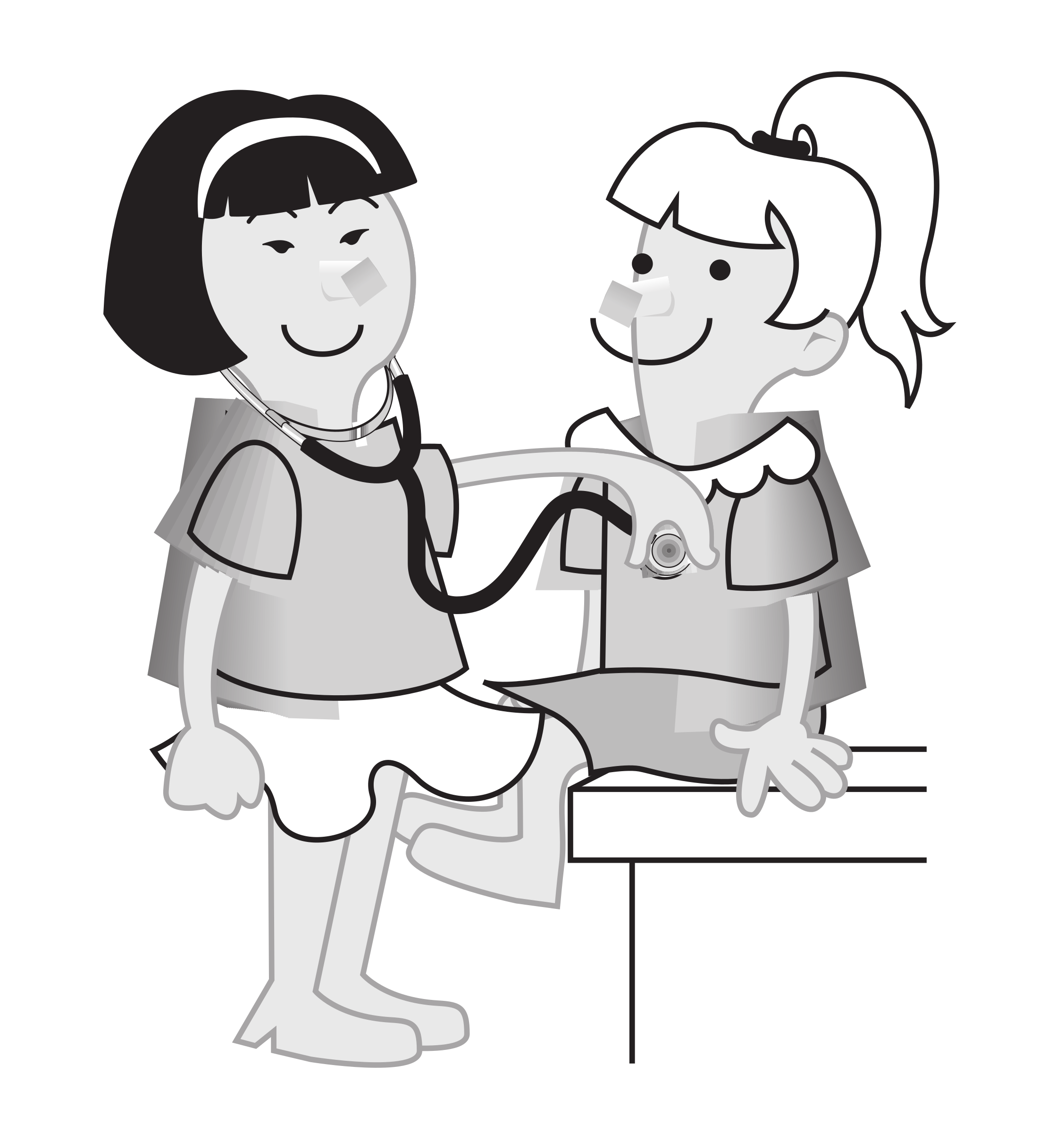 Clipart - Girls measuring girls heart rate