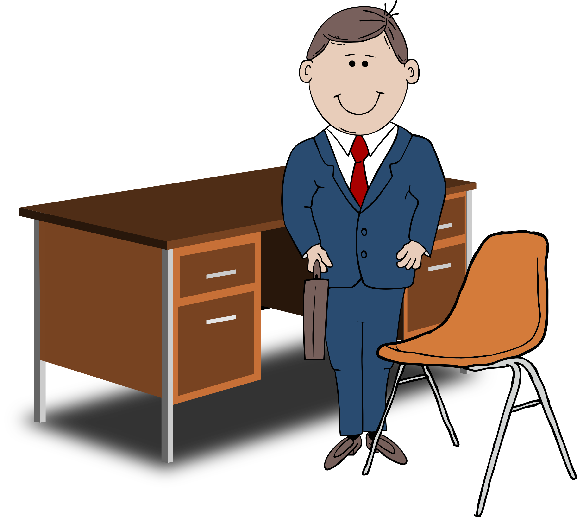 Clipart Teacher Manager Between Chair And Desk