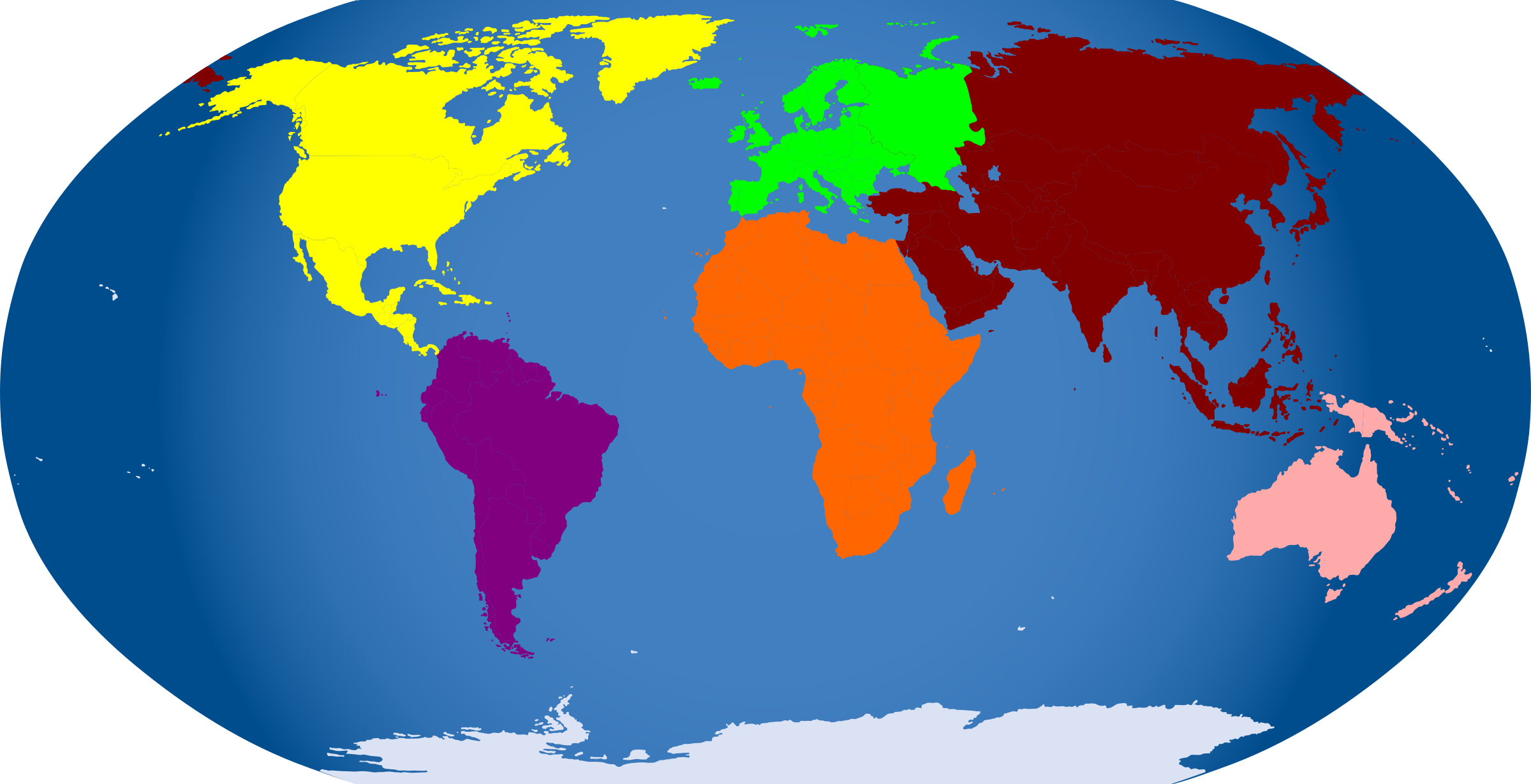 World Map Continents Colored