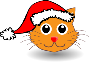 openclipart圖庫：Funny kitty face with Santa Claus hat