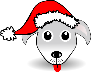 openclipart圖庫：Funny Dog Face Grey Cartoon with Santa Claus hat