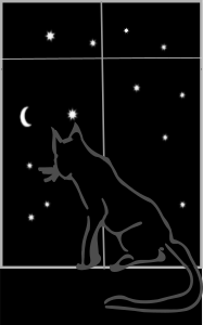 openclipart圖庫：black cat sitting by the window at night