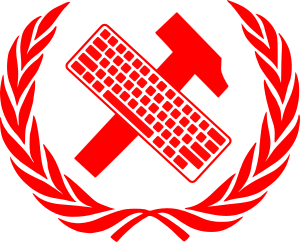 openclipart圖庫：workers unite - hammer and keyboard in laurel wreath