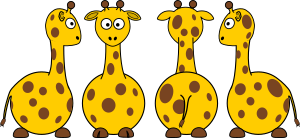 openclipart圖庫：Cartoon Giraffe (front, back and side views)