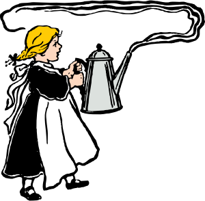 openclipart圖庫：girl carries big steaming coffee pot