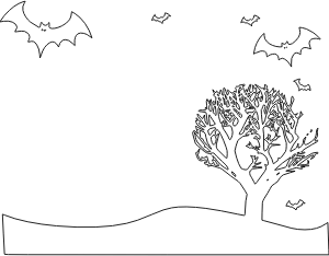 openclipart圖庫：Halloween Landscape Coloring Page