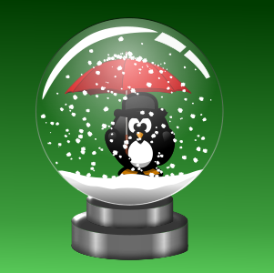 openclipart圖庫：Snow Globe -Penguin with Umbrella