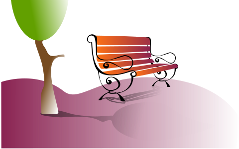 openclipart圖庫：Bench and tree in a park, banco y arbol en parque