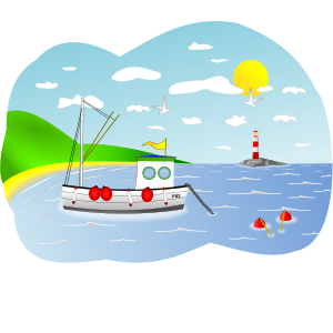 openclipart圖庫：Coastal Fishing Boat Scene