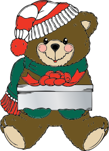 openclipart圖庫：Christmas Bear wih present