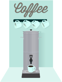 openclipart圖庫：Coffee Percolator, Cups, and Sign