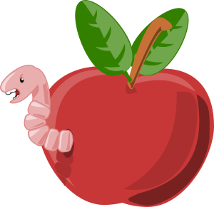 openclipart圖庫：cartoon apple with worm